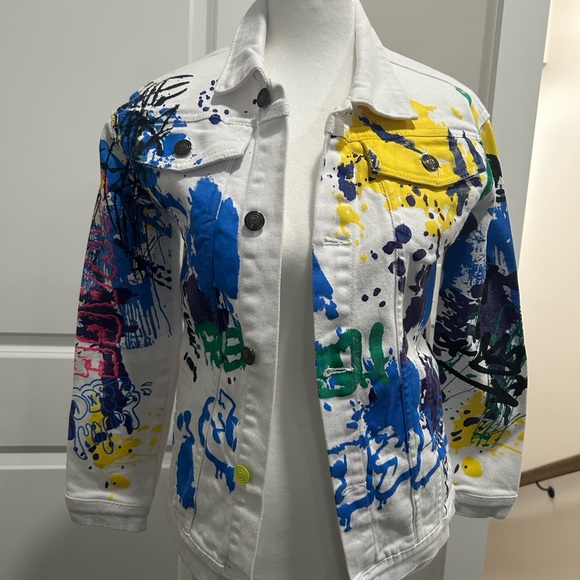 Girls Sacred Crown Graffiti Jean Jacket Size Medium (10-12) NWOT - Picture 1 of 9